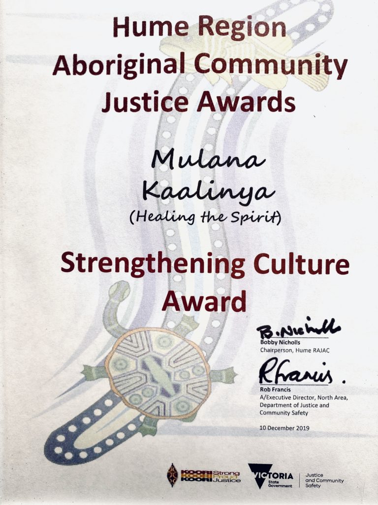 An award presented to Mulana Kaaliya (Healing The Spirit)
